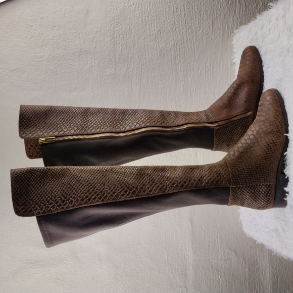 MICHAEL Michael Kors Brown Snakeskin Suede Leather Side Zipper Tall Riding Boot - Picture 4 of 16